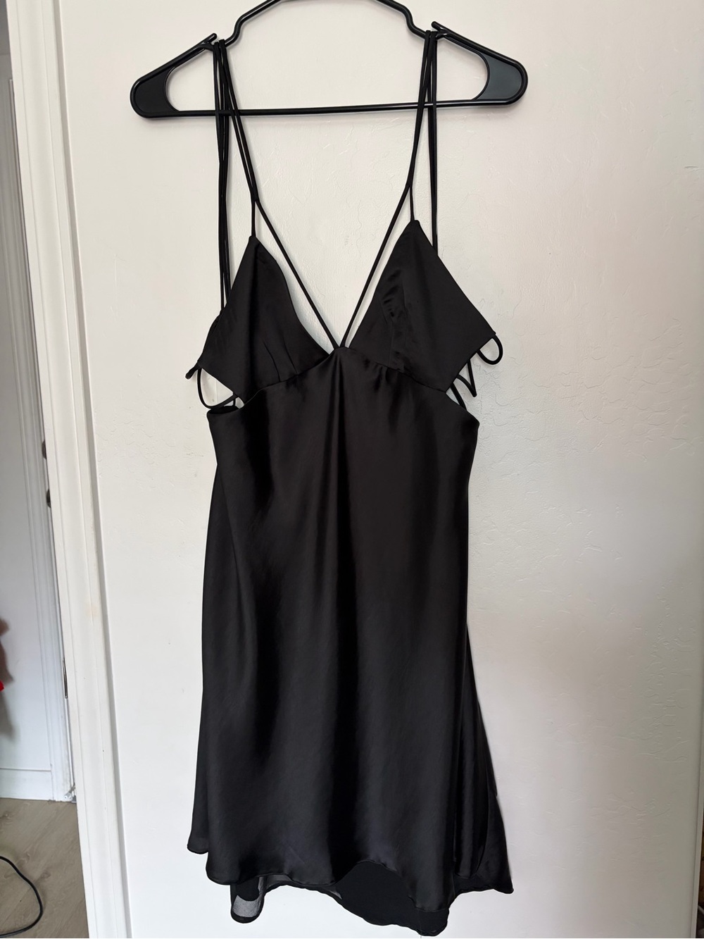 Zara Black Satin Mini Slip Dress with Double Straps